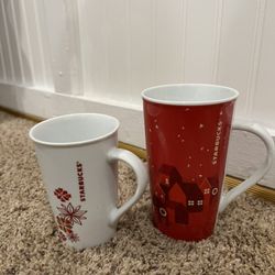 2 STARBUCKS  Christmas Holiday Red Houses Coffee Cup Mug 