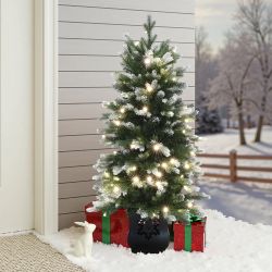 Pre-Lit Flocked Artificial Christmas Tree in Pot, 4ft ,AP2476