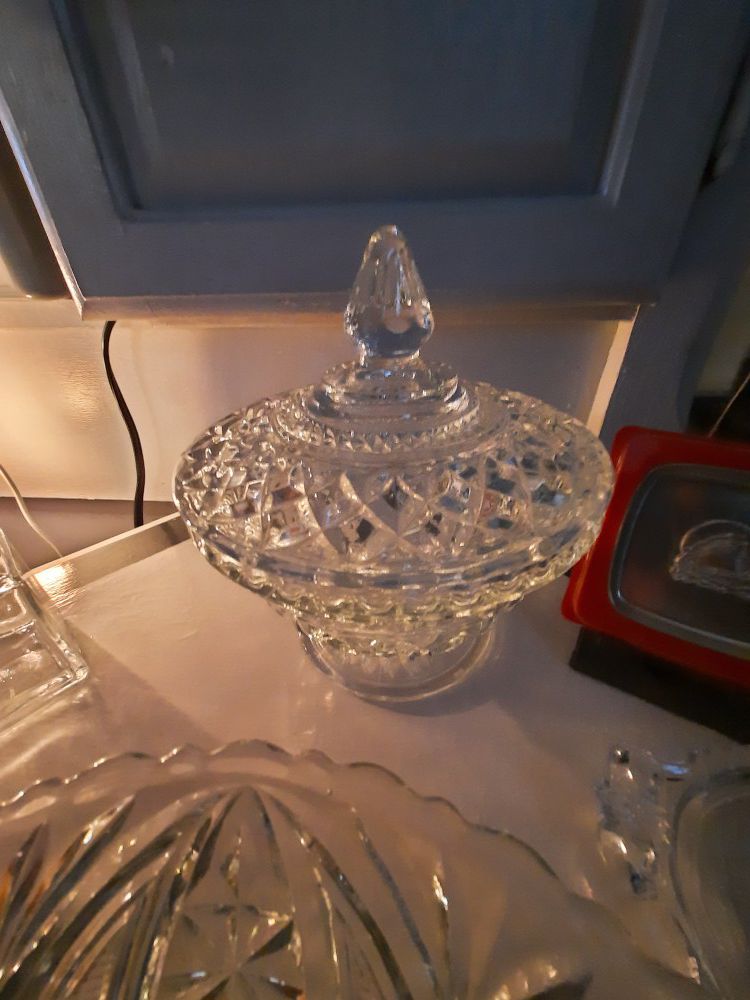 Clear thick glass candy dish in perfect condition!