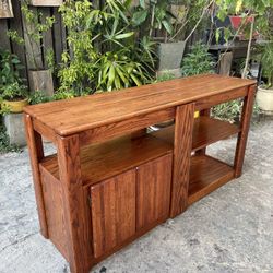 Vintage Postmodern Lou Hodges Style Oak Media Console  1970’s 1980’s 