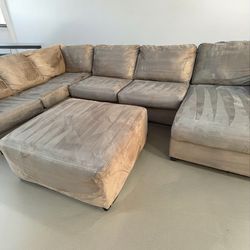 Beige Sectional Sofa Couch Lounge Chaise Sala Ottoman 