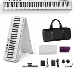 Finger Dance Folding Piano Keyboard 88 Keys, Portable Electric Keyboard with Bluetooth MIDI, Full Size Digital Piano, Wood Grain, Semi-Weighted, Touch