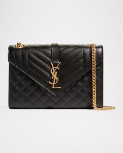 Saint Laurent Envelope Triquilt Large YSL Shoulder Bag in Grained Leather