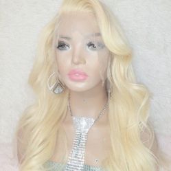 Golden Platinum 22 In Human Hair Blonde 13x6 Lace Front Wig