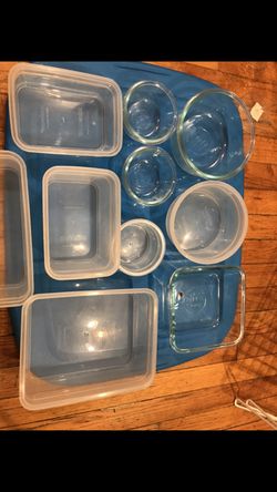 Snap ware glass/plastic and 3 Pyrex bowls