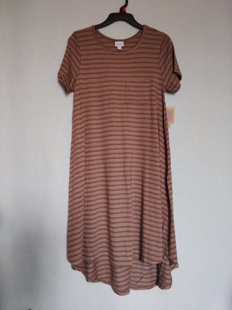 LuLaRoe Carly Brown/Tan Stripes Cotton Blend ~ Size Small (6-8) ~ NWT