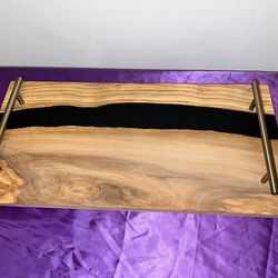 Beautiful Wood Tray with Brass  Handles