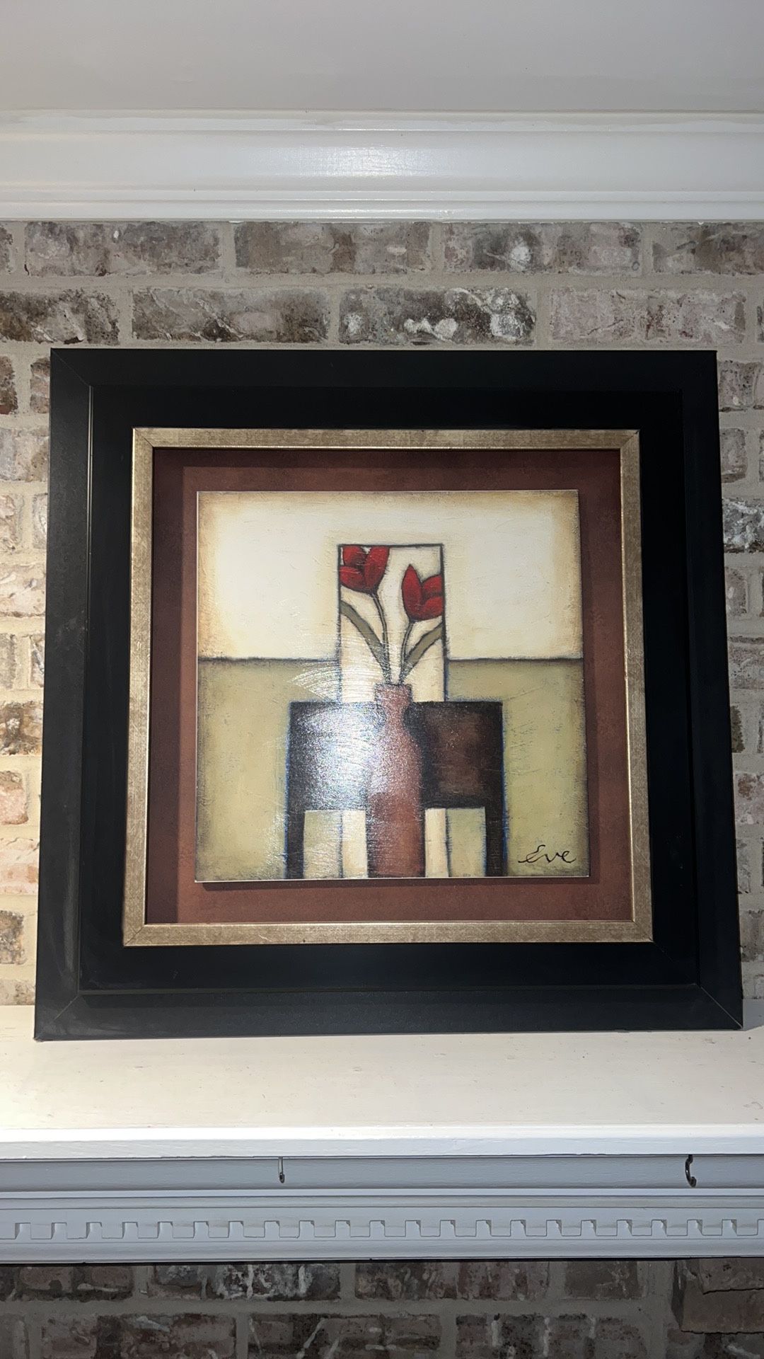 Duo by Eve Shpritser framed painting. Frame has minor knicks & bottom is peeling see pics
