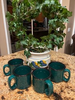 4 Green Cowboy Mugs