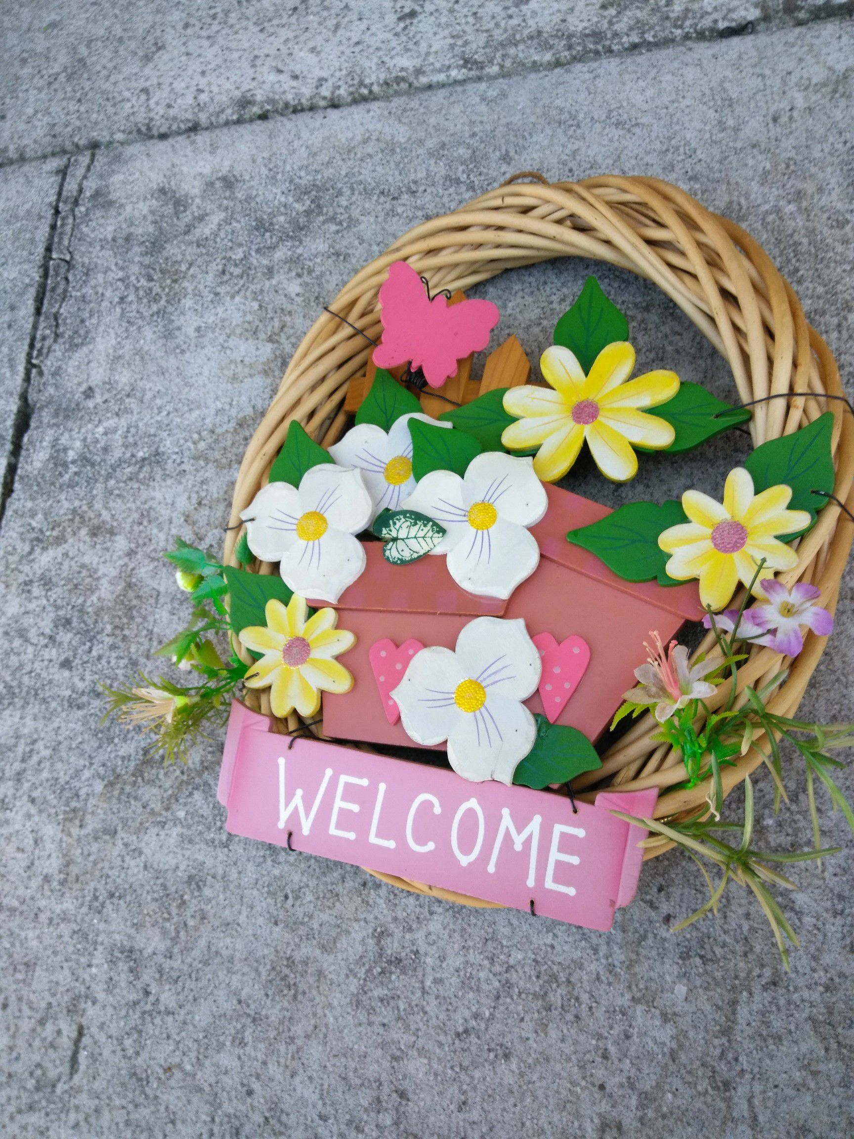 Welcome door flower basket