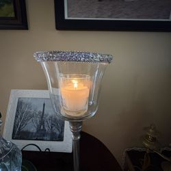 Nanette lepore  beautiful glass and silver long stem candle holder H: 15 1/2” by 5”