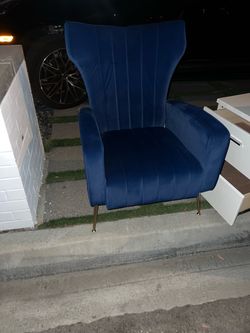 Navy Blue Velvet Wingback Accent Chair