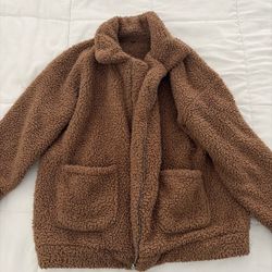 Brown Teddy Fleece Zip-Up Jacket