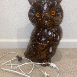 Large Vintage Owl Lamp Night Light Ceramic