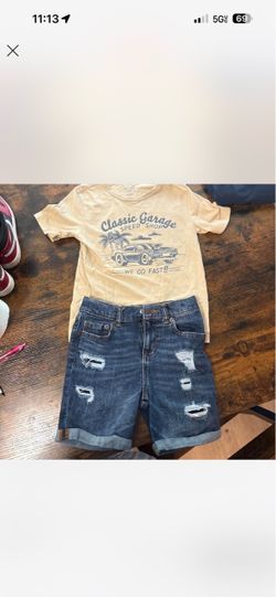 Kids Graphic Tee and Distressed Denim Shorts Set
