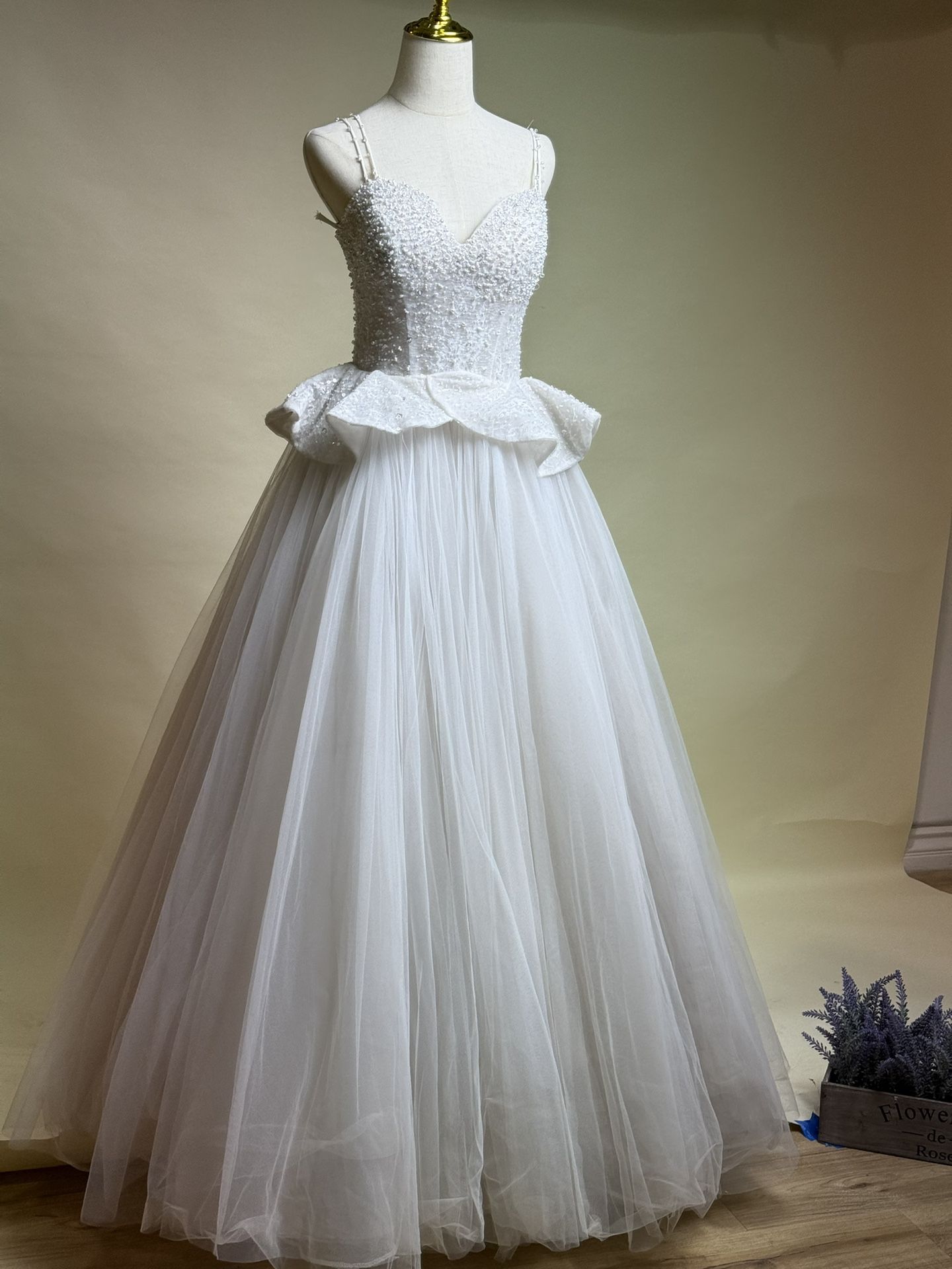 Strapless Beaded Wedding Dress – One Size – Lace-Up Back – Irvine CA Local Pickup Only – $25