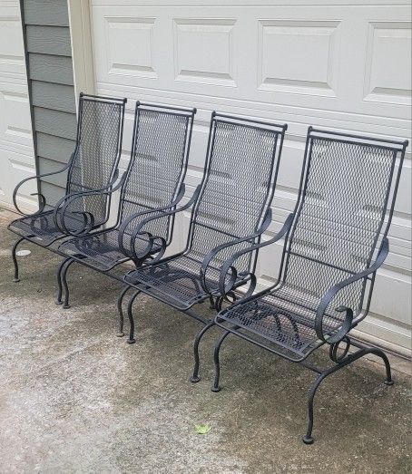 4 Tall Back Wrought Iron Patio Furniture Chairs