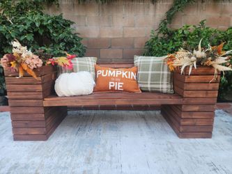 Outdoor Wood Bench with Built-In Planter Boxes