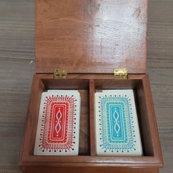 Handmade Wooden Playing Card Storage Box, with Bird Playing Paper Cards US 