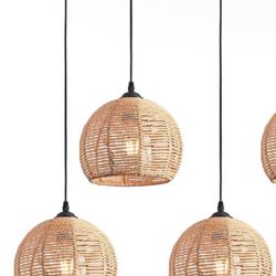Set Of 3 Mini Hemp Rope Woven Pendant Light Fixtures Boho 