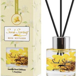 Seed Spring Reed Diffuser Set with Sticks Jasmine Scent Oil for Bedroom Office Gym and Stress Relief Home Office Fragrance Decoration Product 50 ml/1.