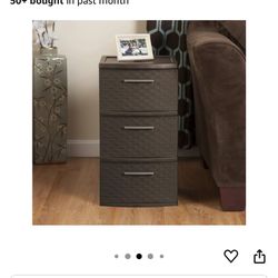 3-Drawer Wide Weave Design Storage Tower, Espresso Frame & Drawers With Driftwood Handles, Brown, Case of 1