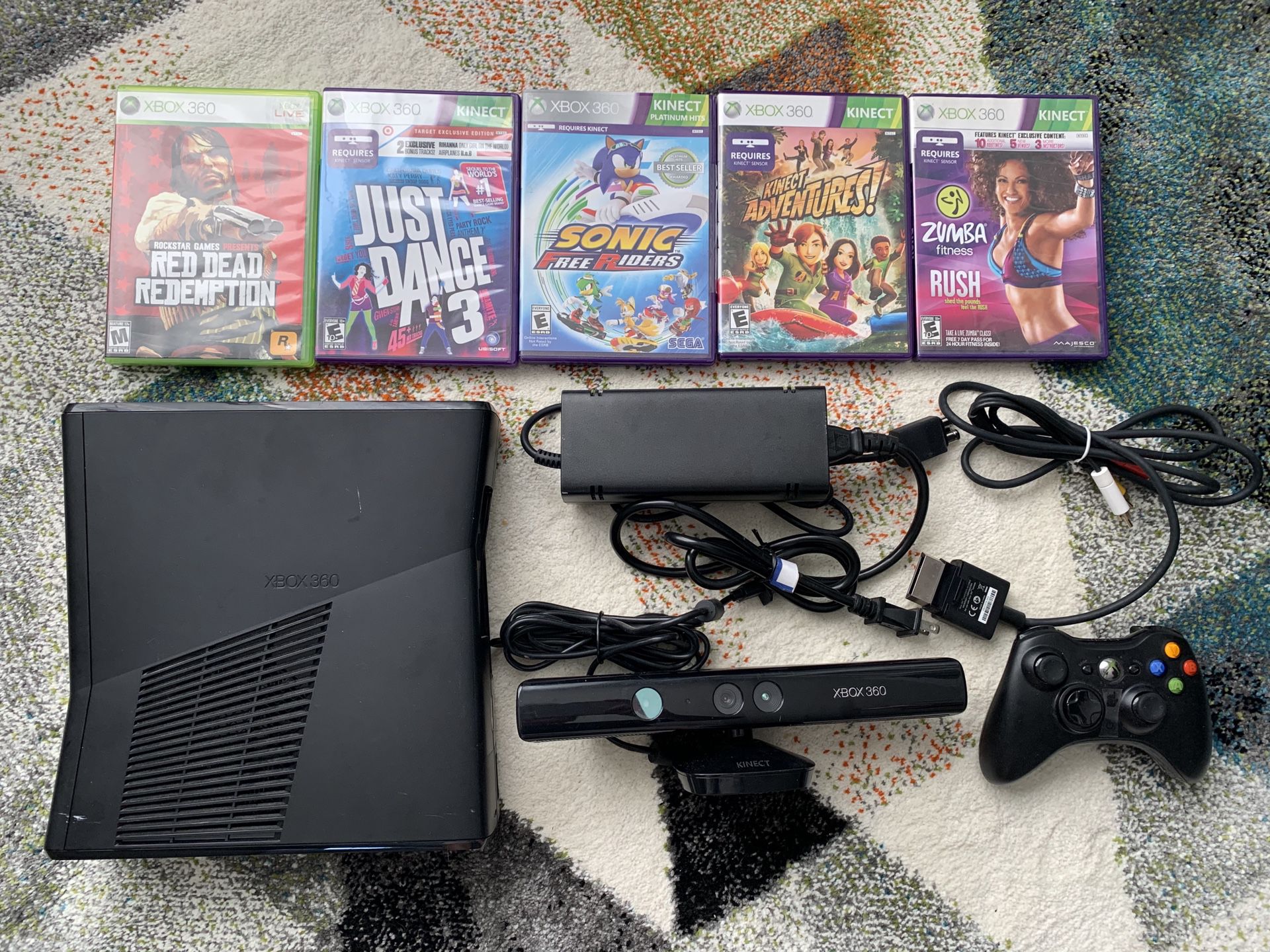 Xbox 360 with Kinect and 5 games