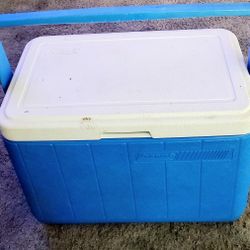 Blue White Coleman Cooler / With Hinges & Carrying Handle In Great Condition