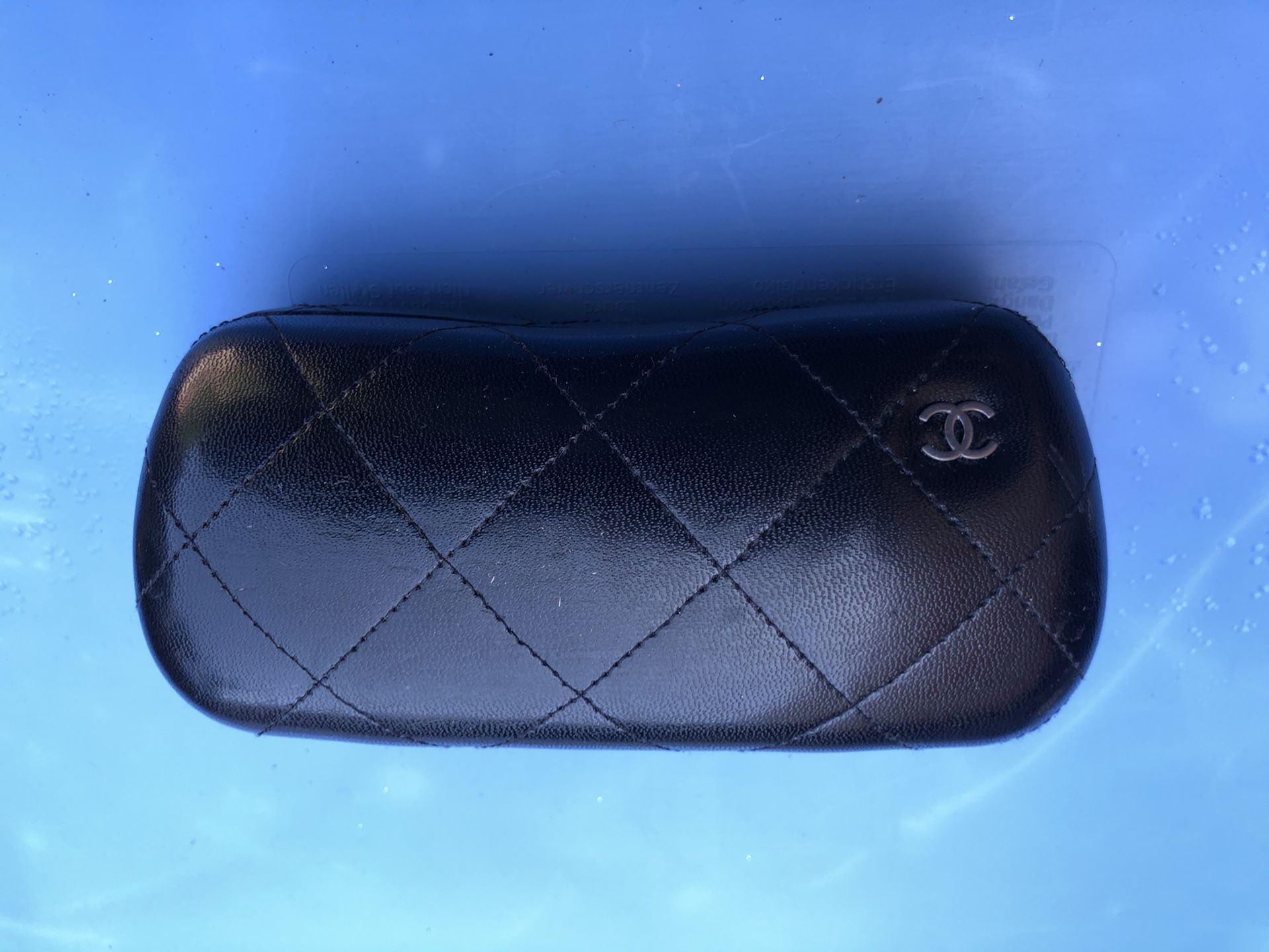 Coco Chanel Black Quilted Hard Clamshell Sunglasses Case Made in Italy Logo luxury hype