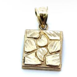10k Yellow Gold Square Nugget Charm Pendant For Necklace GP3101677