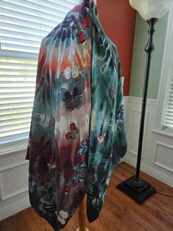 Butterfly Print Satin Wrap Shawl