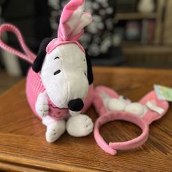Dan Dee Snoopy Pink & White Easter Basket with Bunny Ear Headband