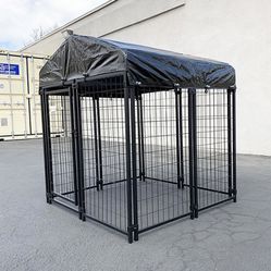 $135 (New in box) Heavy duty kennel with cover dog cage crate pet playpen (4’l x 4’w x 4.5’h) 