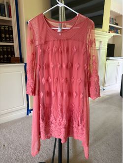 Asymetrical sheer coral tunic dress