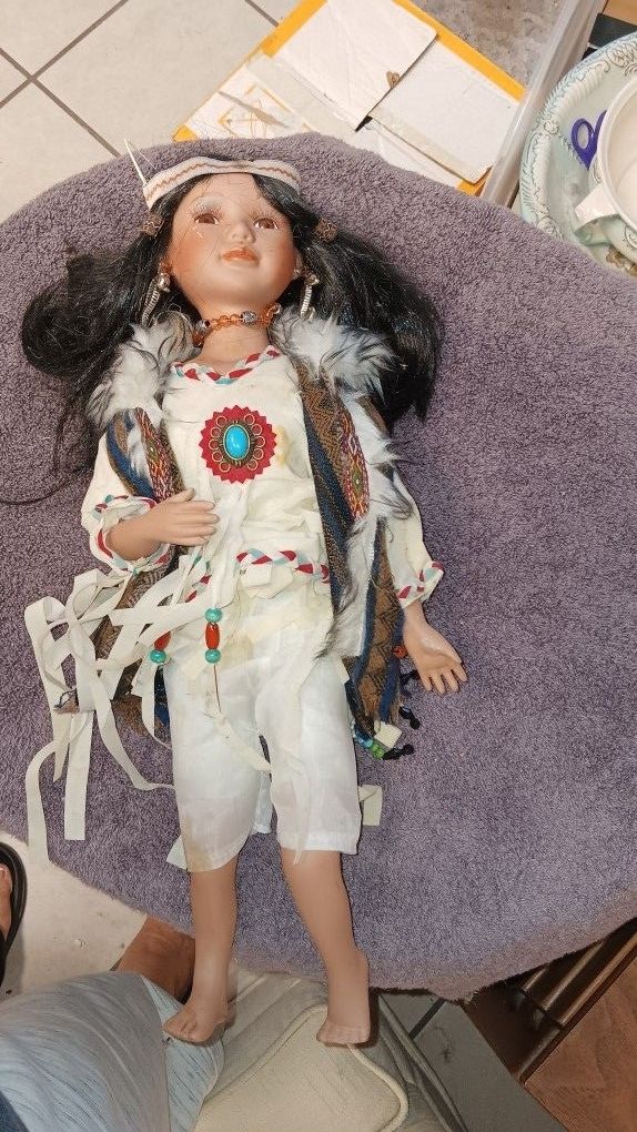 Vintage 18" Porcelain Indian Doll Native American doll