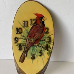 Painted Cardinal On Wood Clock Art 