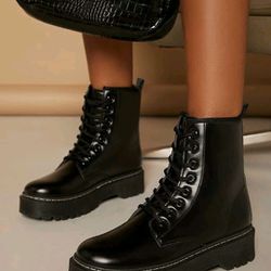 Faux Leather Platform Combat Boots Size 11 Women's 