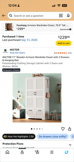Brand New Unopened - ANCTOR 71" White Wooden Armoire Wardrobe Closet