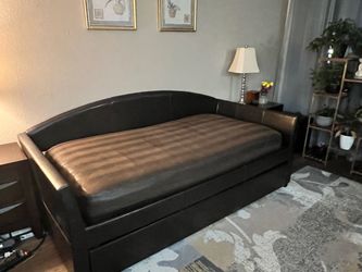 Dark Brown Faux Leather Daybed with Trundle