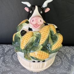 COW in CORN, Barrel, COOKIR JAR, VINTAGE
