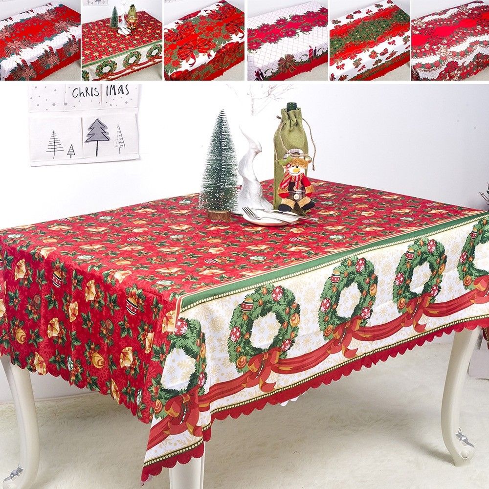 Christmas Tablecloth Holiday Decorative Table Cloth Cover Red Floral