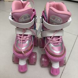 CANTAMI Pink Glitter 4-Size Adjustable Kids Roller Skates (US 10C-13C)
