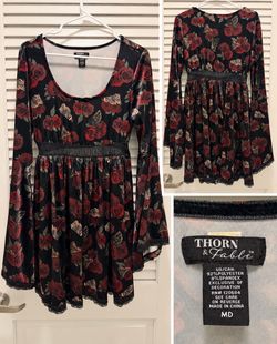 Thorn & Fable Rose Butterfly Skater Dress Medium