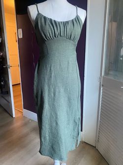 Green Linen Midi Slip Dress