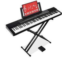 88-Key Electronic Keyboard Piano Set with Semi-Weighted Keys, Compact Stand, Sustain Pedal, 6 Voice
