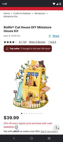 Miniature DIY dollhouse cat house making craft kit. New micheals