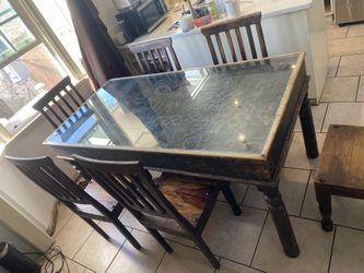 Antique Hardwood Table And Chairs