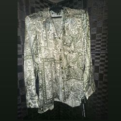 Brand New (Size 3XL) Olive Green&White Button Up Blouse 