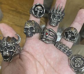 8 x Size 13 Mens Gothic Punk Motorcycle Biker Skull Ring For Men Stainless Steel