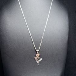 925 Silver Bismark Necklace & Rose Pendant 20”